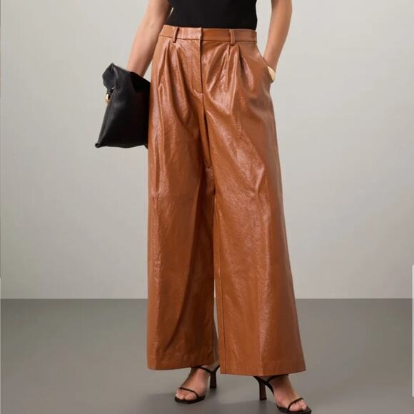 RTR Slate & Willow Brown Faux Leather High‎ Rise Wide Leg Pants Sz XL - Picture 1 of 14